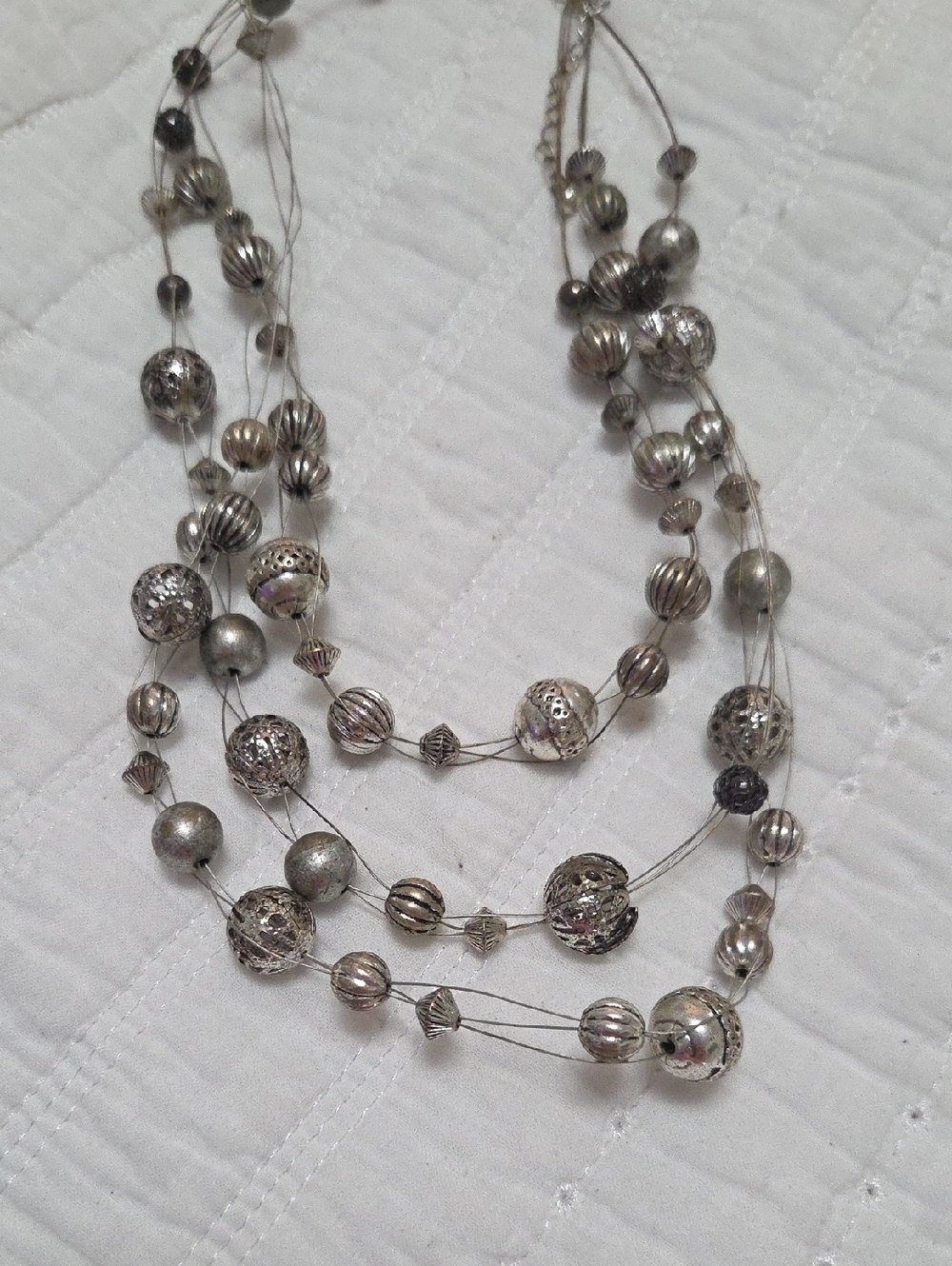 3 Tier Silvertone Necklace
